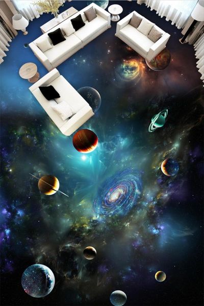 wallpapers starry planet 3d stereo painting floor flooring mural wallpaper stereoscopic pvc waterproof self-adhesive